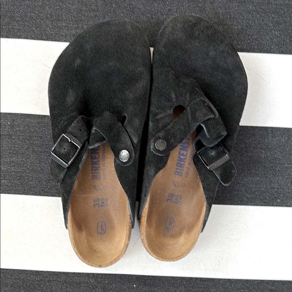 Birkenstock Boston black suede clogs